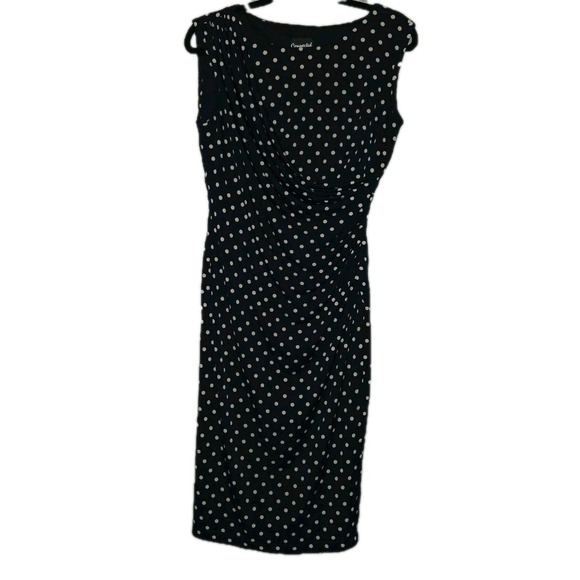 connected apparel Dresses & Skirts - Connected Polka Dot Women's Size 8 Faux Wrap Dress Sleeveless Navy Blue & Ivory